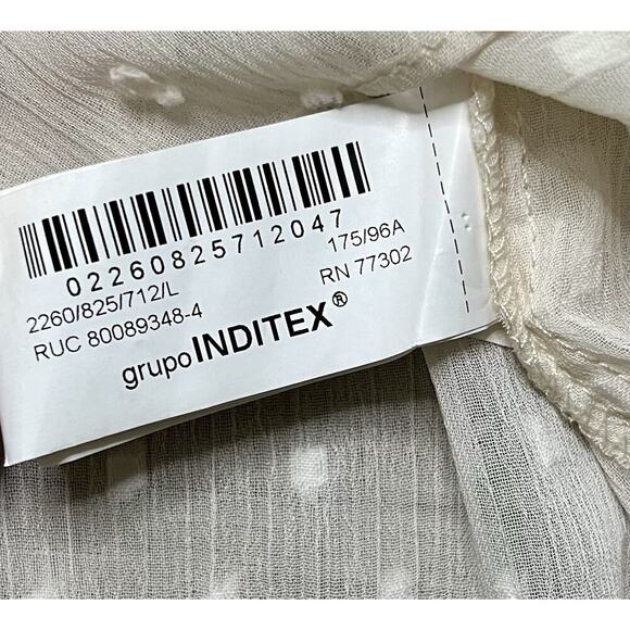 ZARA Woman Sheer Dobby Dot Blouse Long Sleeve Peasant Top Ivory White Size L - Picture 9 of 9